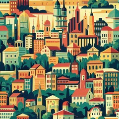 Fototapeta premium Seamless pattern of gestural brush strokes capturing the essence of a bustling cityscape, Generative AI