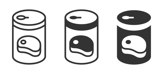 Set of vector icons depicting canned meat in various styles, perfect for food packaging and grocery-related designs.
