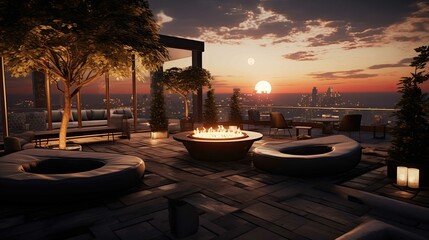 Fototapeta premium Pool at sunset. AI generated art illustration.