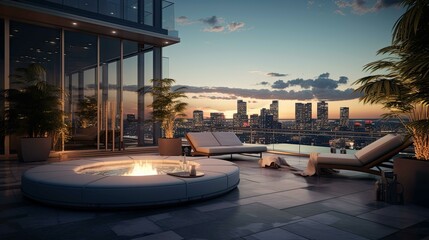 Fototapeta premium Pool at sunset. AI generated art illustration.