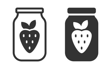 Simple strawberry jam jar icon in black and white. Vector illustration perfect for food and packaging design concepts.