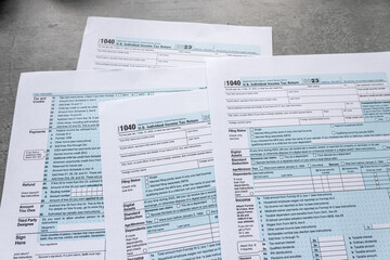 Fototapeta premium Close up of blank income tax forms 1040