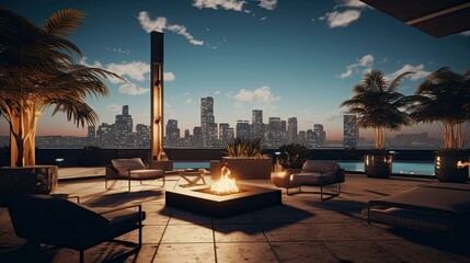 Fototapeta premium Pool at sunset. AI generated art illustration.