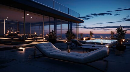 Fototapeta premium Pool at sunset. AI generated art illustration.