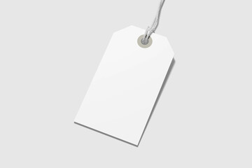 Set of blank white tags with rope.  Mockup and template for paper price tag. Vector