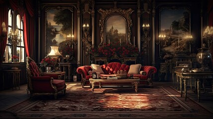 Interior of a hotel. AI generated art illustration.