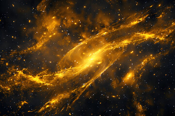 Ethereal Yellow Galaxy - A Vibrant Cosmic Show of Illuminated Nebula and Scattered Stellar Beauty