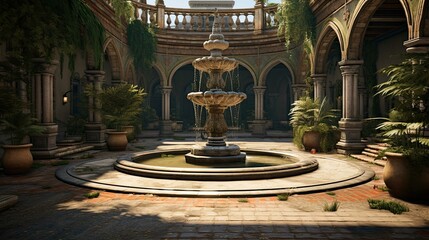 Obraz premium The courtyard of the cathedral de mallorca. AI generated art illustration.