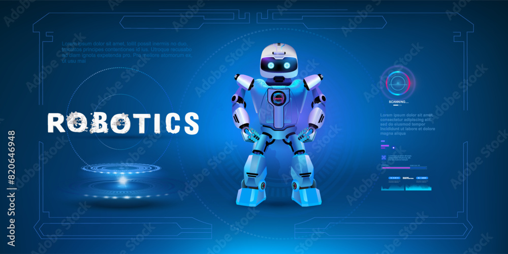 Poster futuristic ai cyber banner with robot. robotics banner and artificial intelligence concept. modern r