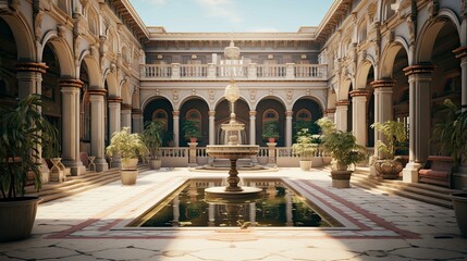 Fototapeta premium The courtyard of the cathedral de mallorca. AI generated art illustration.