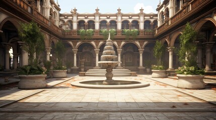 Obraz premium The courtyard of the cathedral de mallorca. AI generated art illustration.