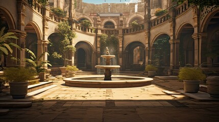 Obraz premium The courtyard of the cathedral de mallorca. AI generated art illustration.