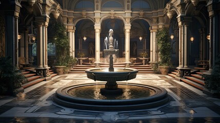 Obraz premium The courtyard of the cathedral de mallorca. AI generated art illustration.