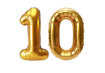 Numeral "10" Foil balloon png. number ten isolated transparent. Foil "10" number png .3D "10" Number Balloon png.for Advertising Design.For Weddings greeting.