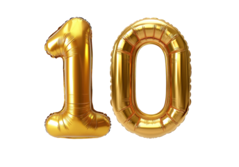 Numeral "10" Foil balloon png. number ten isolated transparent. Foil "10" number png .3D "10" Number Balloon png.for Advertising Design.For Weddings greeting.