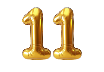 Numeral "11" Foil balloon png. number eleven isolated transparent. Foil "11" number png .3D "11" Number Balloon png.for Advertising Design.For Weddings greeting.
