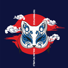kitsune mask sticker and t shirt design vector design