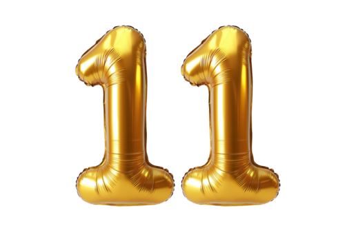 Numeral "11" Foil balloon png. number eleven isolated transparent. Foil "11" number png .3D "11" Number Balloon png.for Advertising Design.For Weddings greeting.