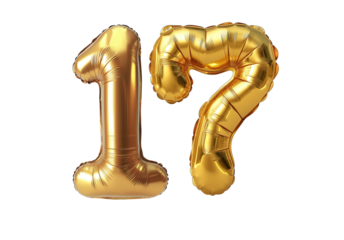 Numeral "17" Foil balloon png. number seventeen isolated transparent. Foil "17" number png .3D "17" Number Balloon png.for Advertising Design.For Weddings greeting.
