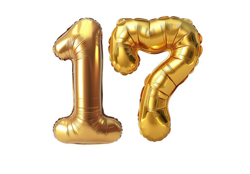 Numeral "17" Foil balloon png. number seventeen isolated transparent. Foil "17" number png .3D "17" Number Balloon png.for Advertising Design.For Weddings greeting.