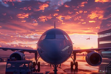 Silhouette of civil airliner during sunset.