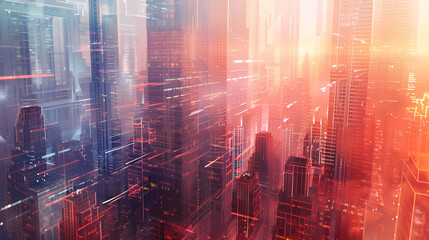 Fototapeta premium Futuristic cityscape of digital lines and holographic architecture