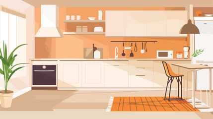 Stylish brown carpet in interior of modern kitchen vector
