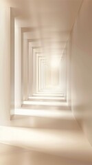 A long hallway with white walls and columns