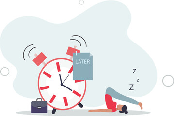 Procrastination do it later, postpone to work tomorrow, unproductive.flat vector illustration.