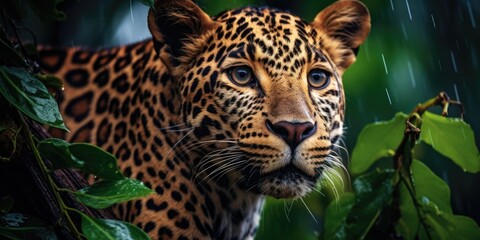 Leopard or panther in the green jungle