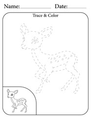 Deer Printable Activity Page for Kids. Educational Resources for School for Kids. Kids Activity Worksheet. Trace and Color the Shape