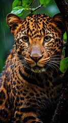 Fototapeta premium Leopard or panther in the green jungle