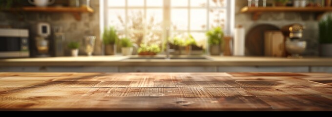 kitchen wood table on blur background