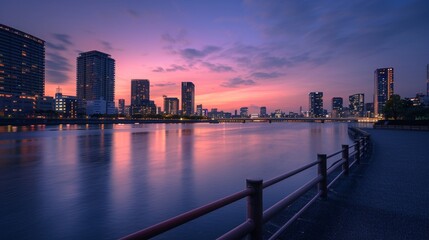 Fototapeta premium Nostalgic Night Cityscape, Tokyo Japan, city skyline at sunset