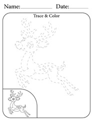 Deer Printable Activity Page for Kids. Educational Resources for School for Kids. Kids Activity Worksheet. Trace and Color the Shape