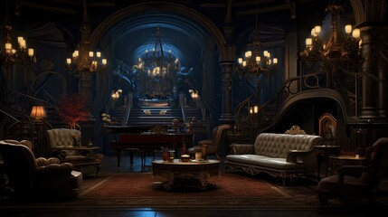 Interior of a luxury hotel. AI generated art illustration.