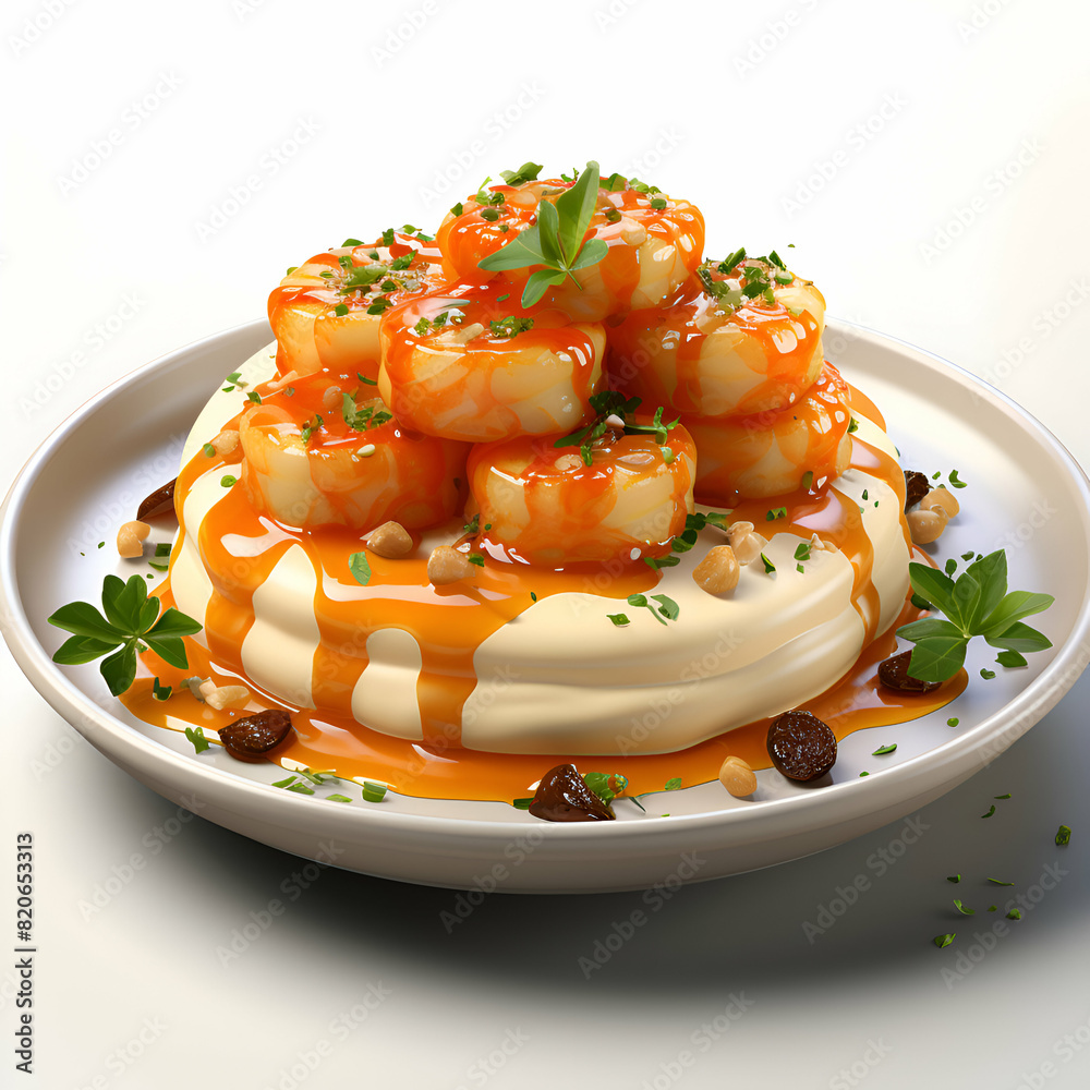 Canvas Prints pancakes with sour cream and nuts. 3d illustration.