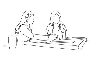 Client and customer concept. Single line draw design vector graphic illustration.