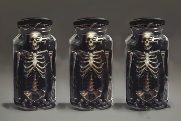 3D illustration, skull trapped inside a bottle, 3D rendering