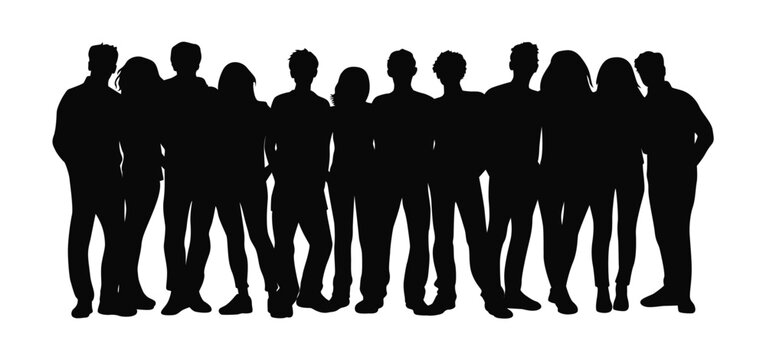 recommend clip art: Group of people silhouette, Big group of friends standing together, diversity people group team union concept