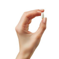 Fototapeta premium A female hand holding a pill in the palm isolated on white background