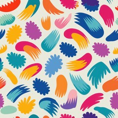 Seamless pattern of whimsical and playful brush strokes forming abstract shapes and patterns, Generative AI