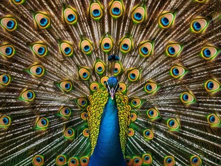 Obraz premium Vibrant peacock displaying colorful feathers