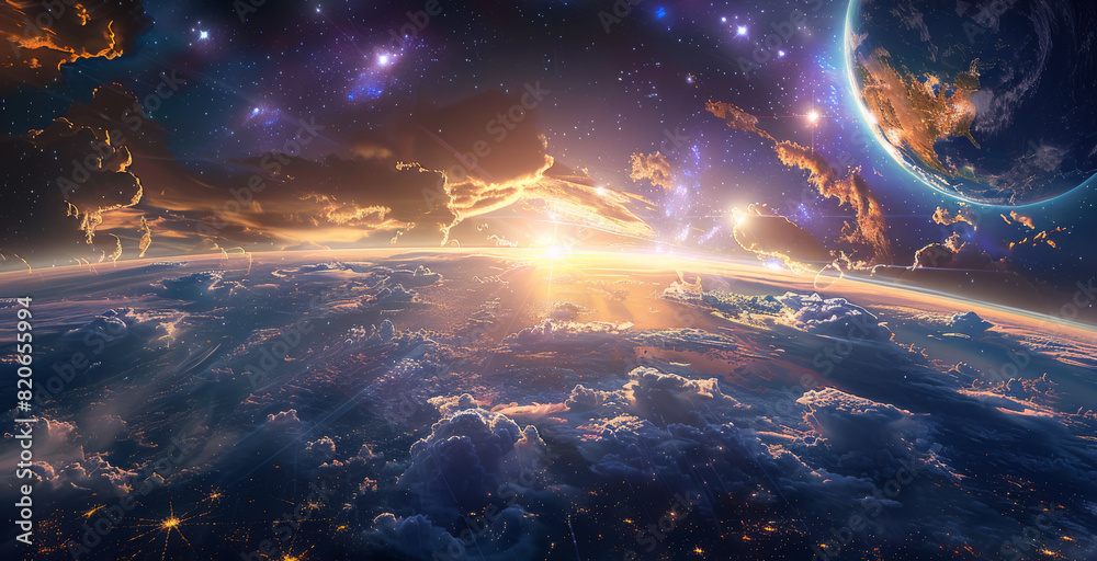 Poster Floating in space. Generative AI.
