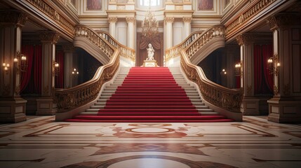 Obraz premium Red carpet in the church. AI generated art illustration.