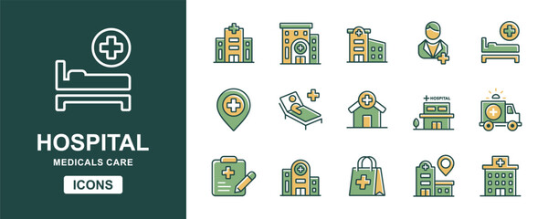 hospital and clinic buildings icon vector set health care architecture business signs hospital construction buildings element collection design