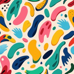 Naklejka premium Seamless pattern of whimsical and playful brush strokes forming abstract shapes and patterns, Generative AI