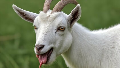 A Goat With Its Tongue Curled Around A Blade Of Gr