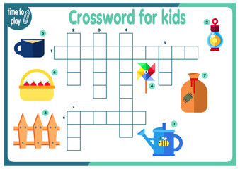 crossword for children. cute animals and objects. logic game. worksheet for kids	
