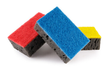 Multi-colored and black household sponges isolated on a white background. Sponge for washing dishes .